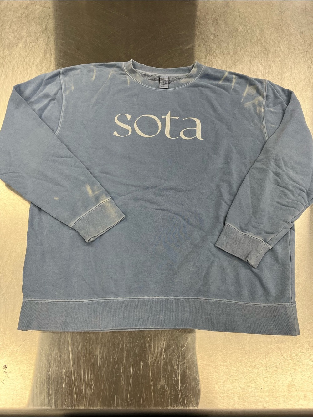 Sota Logo Light Blue Bleached Effect Crewneck Sweatshirt Women XL